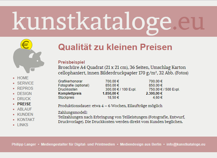 Screenshot Website Kunstkataloge, 2012, © Philipp Langer