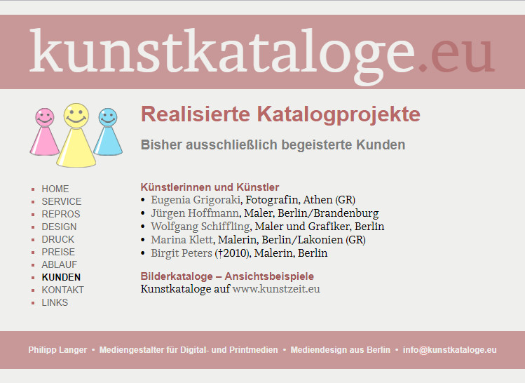 Screenshot Website Kunstkataloge, 2012, © Philipp Langer
